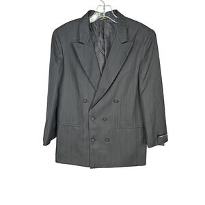 Boys Husky Sz 16 Black Pinstripe Double Breasted Blazer Suit‎ Jacket Herringbone